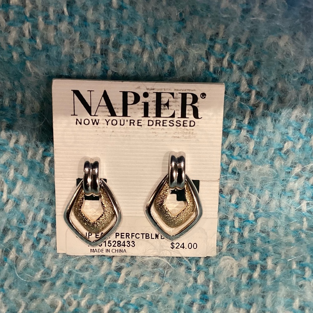 Napier Vintage Silver & Gold Clip Dangle Perfect Blend Earrings